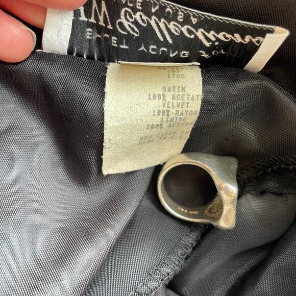 Gothic Velvet Dress Medium Lace Puff Sleeve Satin Edwardian Royal Vamp 80's - Picture 10 of 11